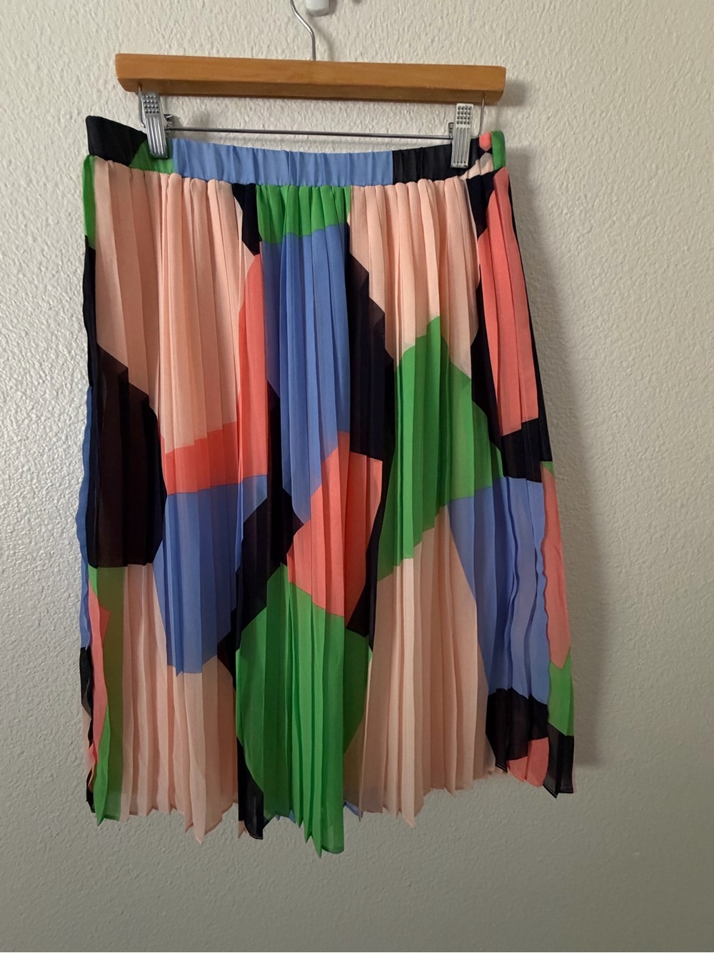 Banana Republic Pleated Colorblock Midi Skirt - Peach, Blue & Green